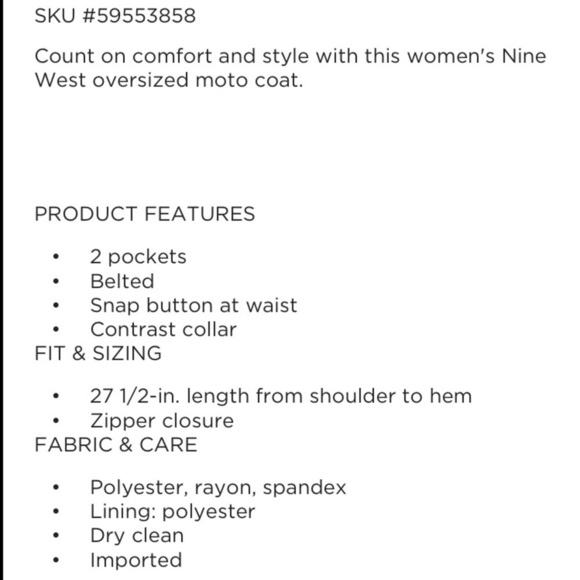 Nine West oversized belted moto jacket Large NWT - Picture 13 of 16